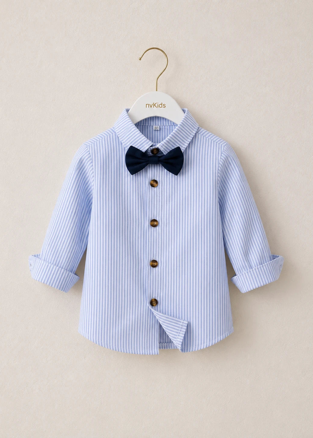Little Boys Blue Shirt Beige Pants Set