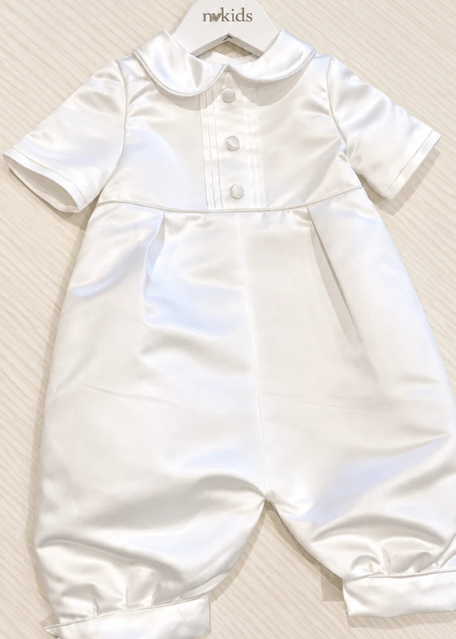 Baby Boy Christening Outfit  -  Satin Romper Set