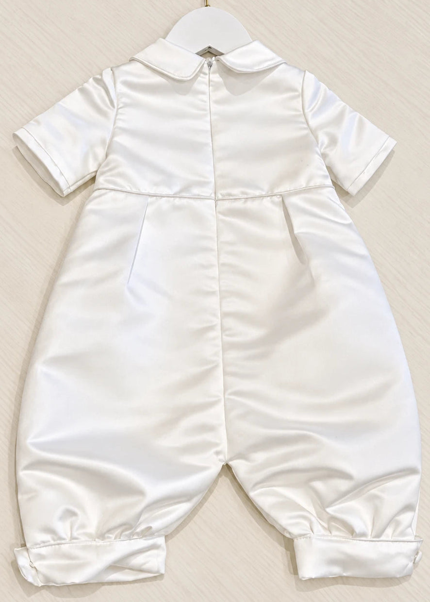 Baby Boy Christening Outfit  -  Satin Romper Set