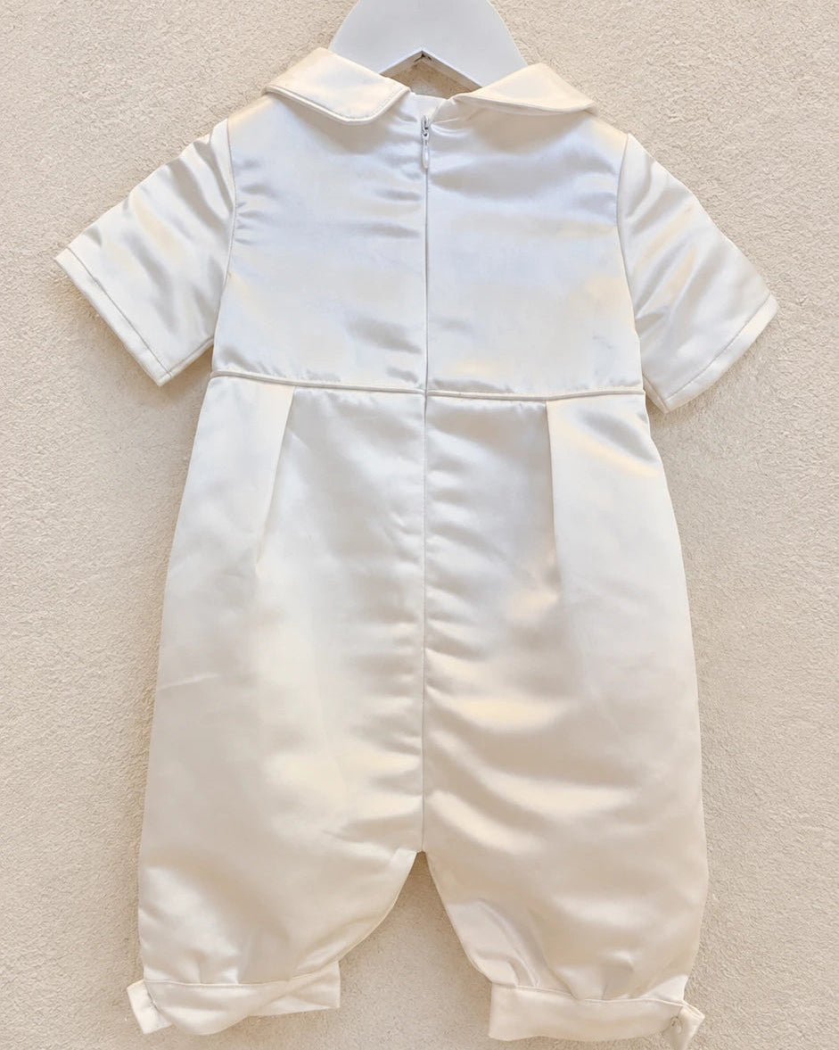 Baby Boy Christening Outfit  -  Satin Romper Set