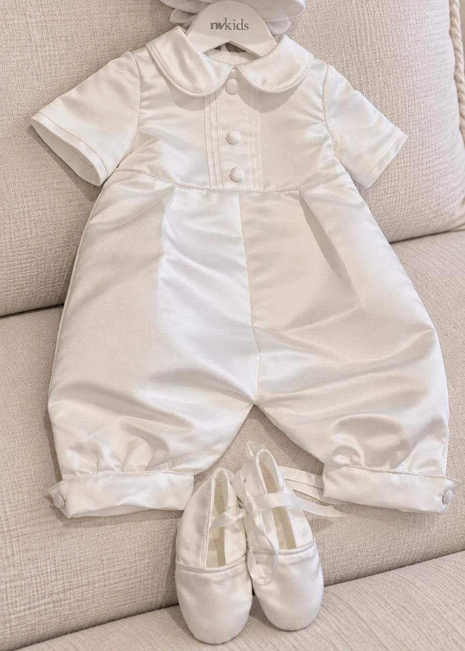 Baby Boy Christening Outfit  -  Satin Romper Set