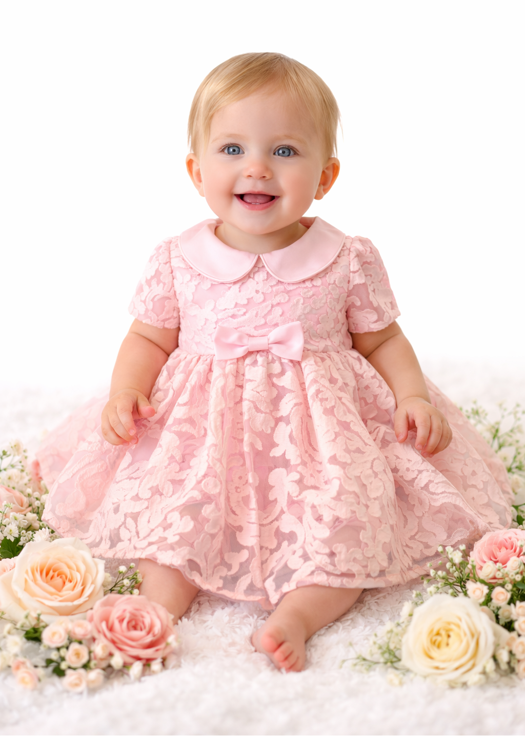 Baby Girl Peter Pan Collar Dress - Pink Lace Dress