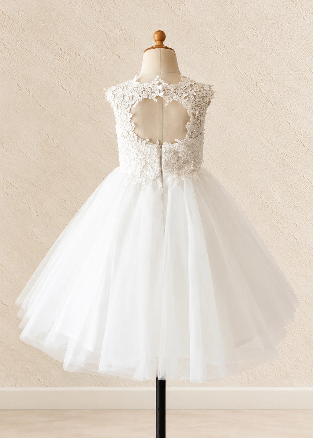 Lace Tulle Flower Girl Dress - Keyhole Back