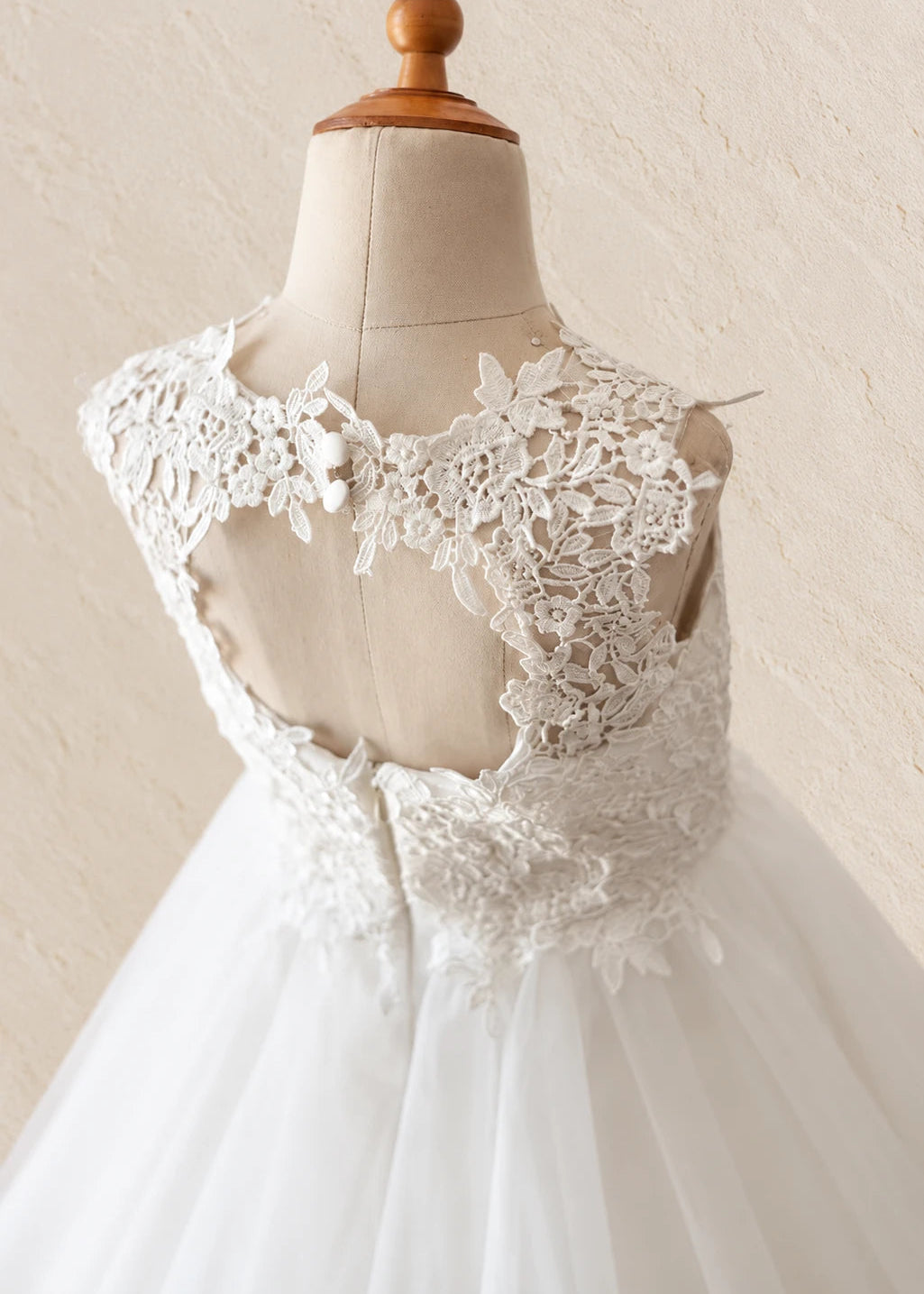 Lace Tulle Flower Girl Dress - Keyhole Back