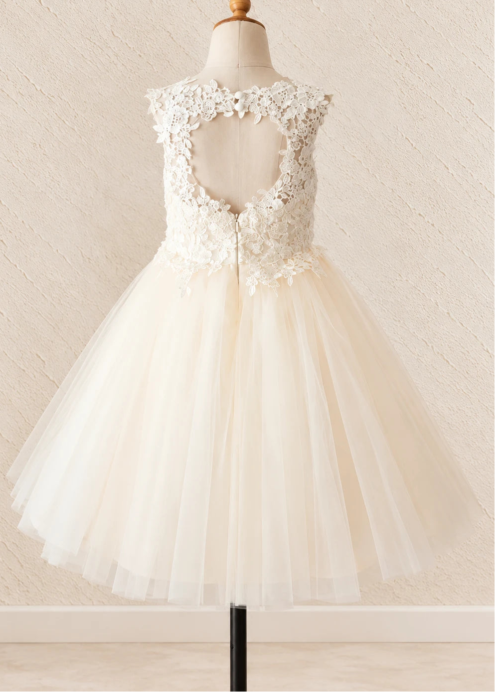 Lace Tulle Flower Girl Dress - Keyhole Back