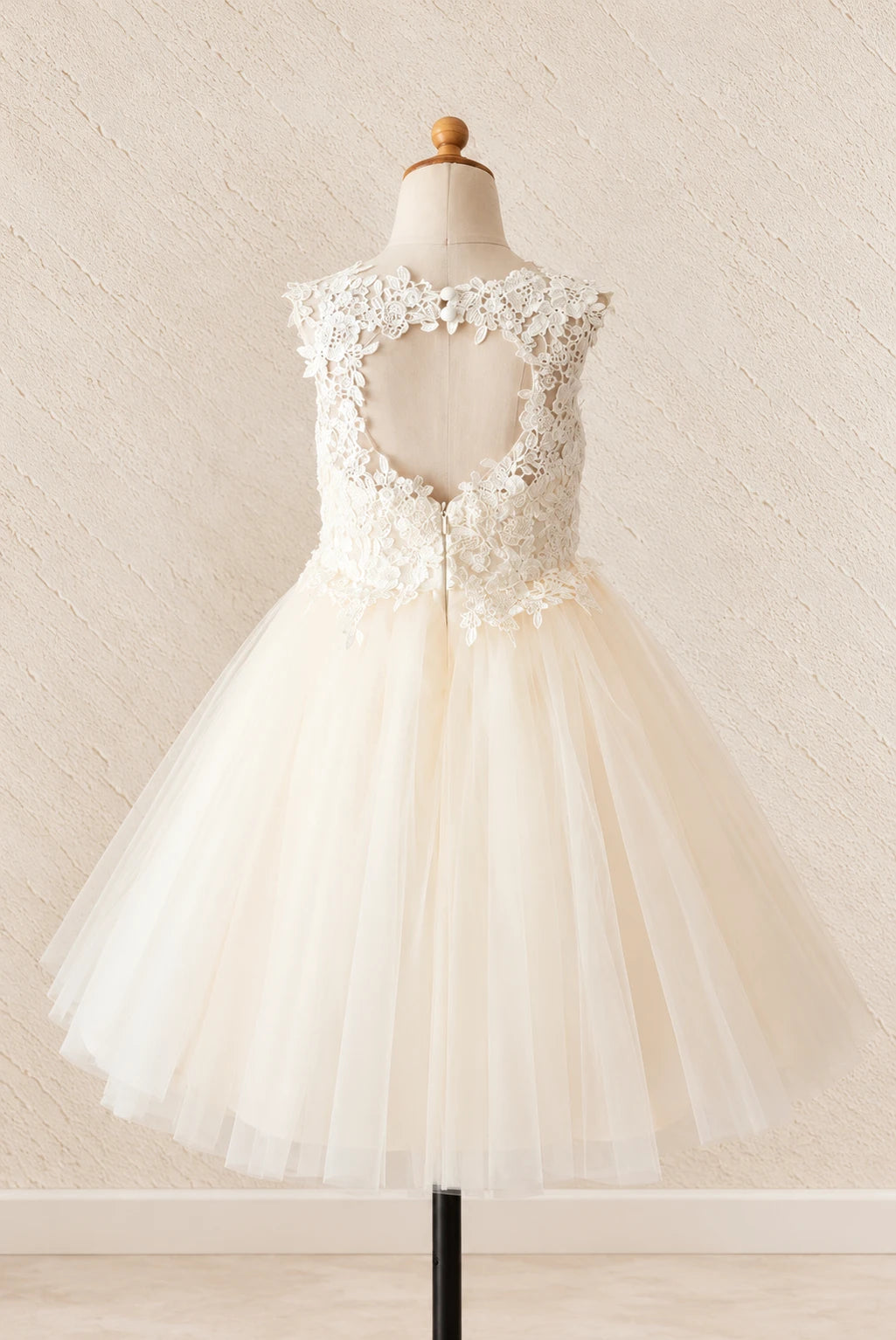 Lace Tulle Flower Girl Dress - Keyhole Back