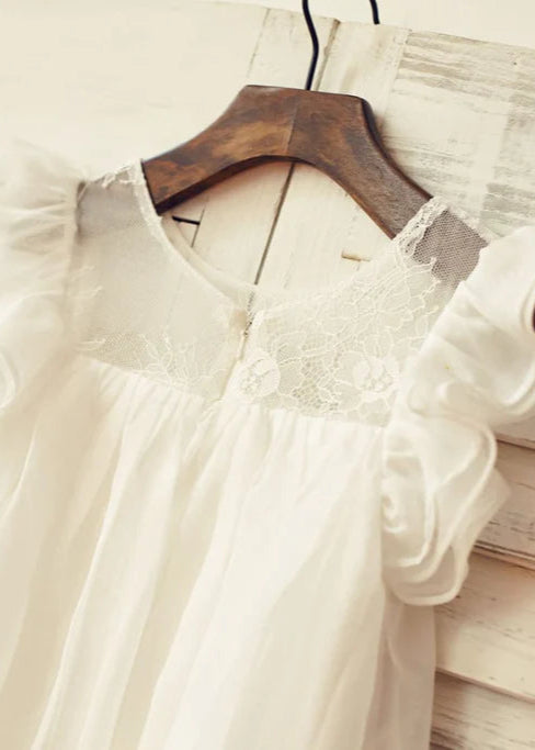 Knee Length Ivory Chiffon Flower Girl Dress
