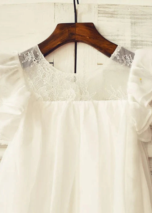 Knee Length Ivory Chiffon Flower Girl Dress