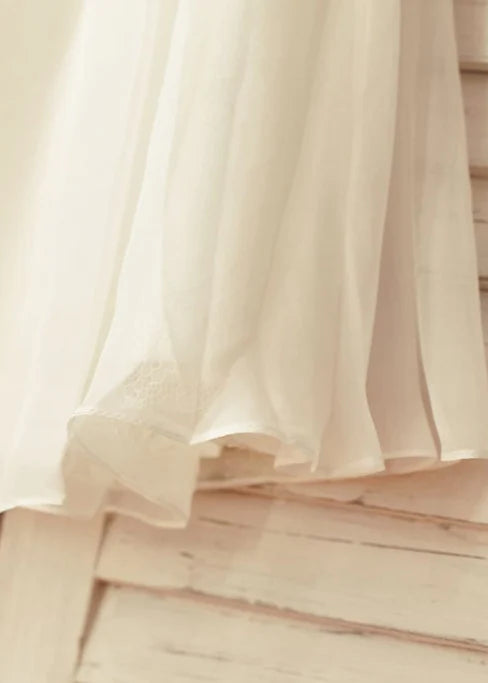 Knee Length Ivory Chiffon Flower Girl Dress