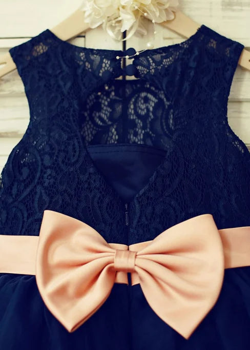 Navy Flower Girl Dress - Knee Length