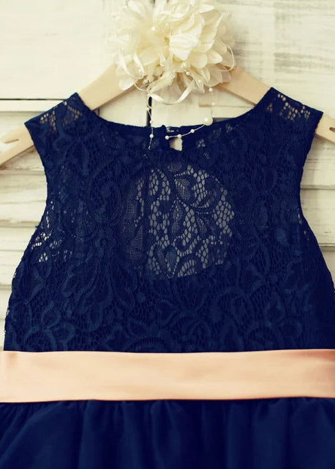 Navy Flower Girl Dress - Knee Length