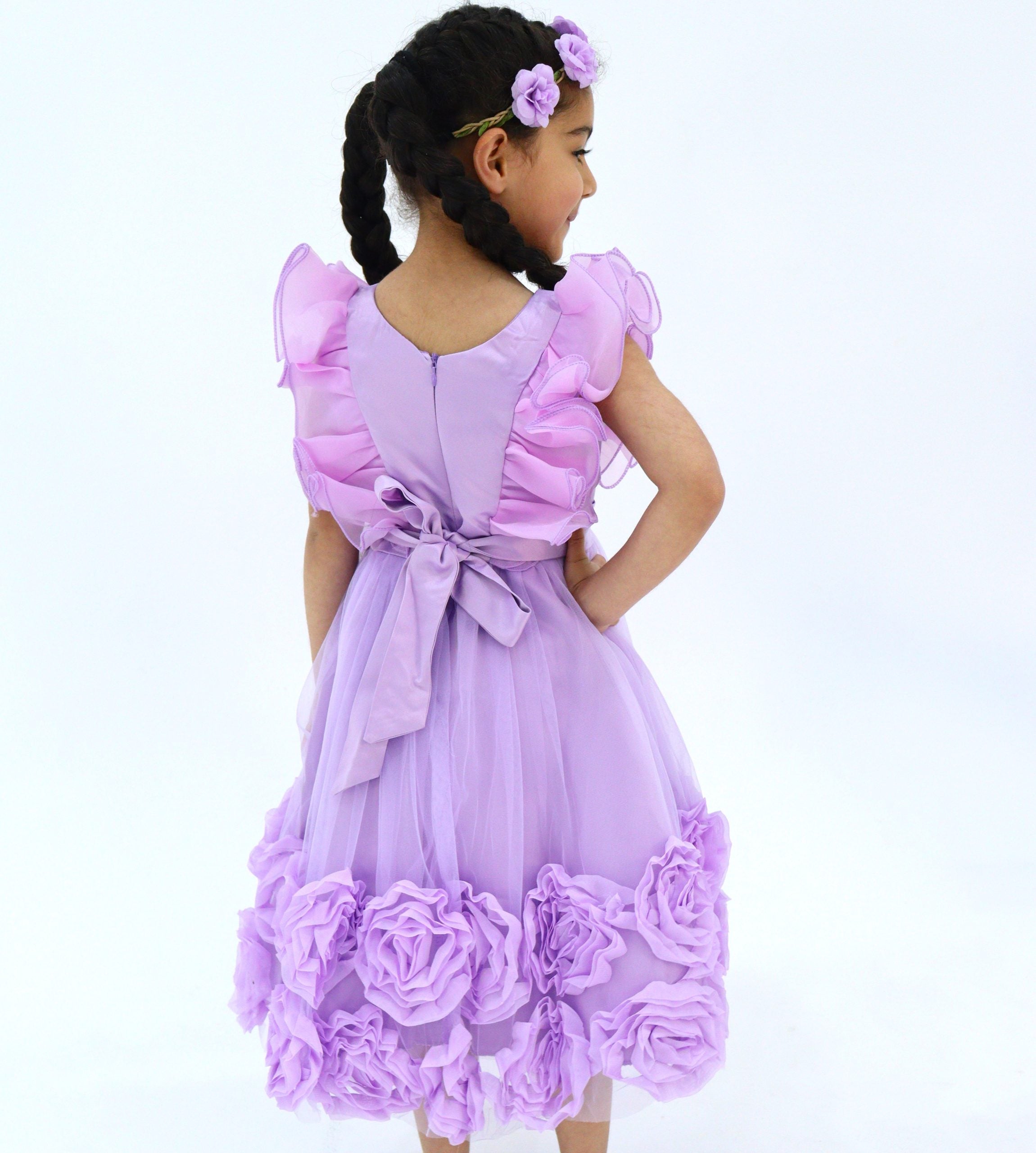 Girls Purple Dress - 3d Roses