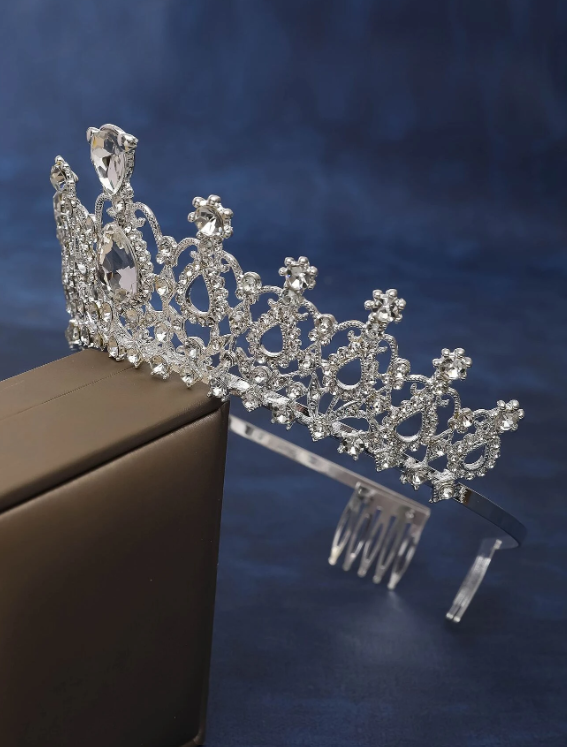 Silver Rhinestones Large Crown/Tiara