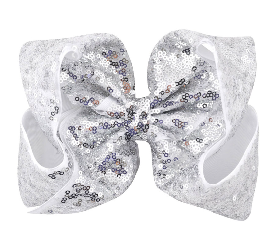 Girls Extra Large Silver Sequins Bow Head Clip
