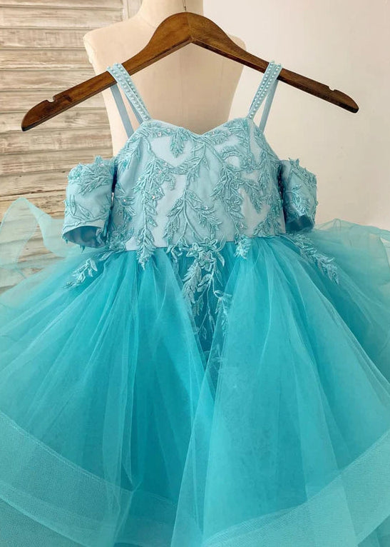 Pageant Dress Made To Order - Girls Lace Tulle Off Shoulder Beaded Dress